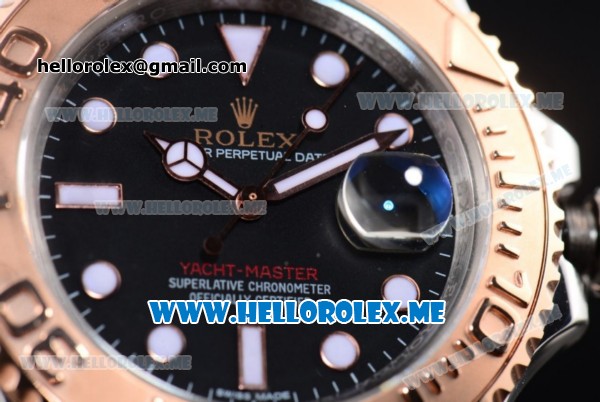 Rolex Yacht-Master 40 Clone Rolex 3135 Automatic Two Tone Case/Bracelet with Black Dial and Rose Gold Bezel (BP) - Click Image to Close